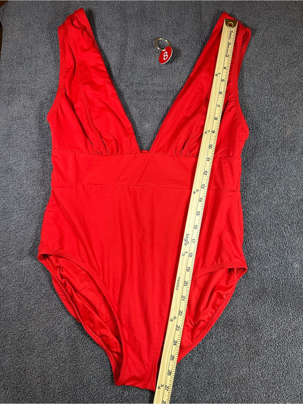 Women’s Red One Piece Swimsuit Deep V Neck Plunge Wide Strap Classic Swimwear